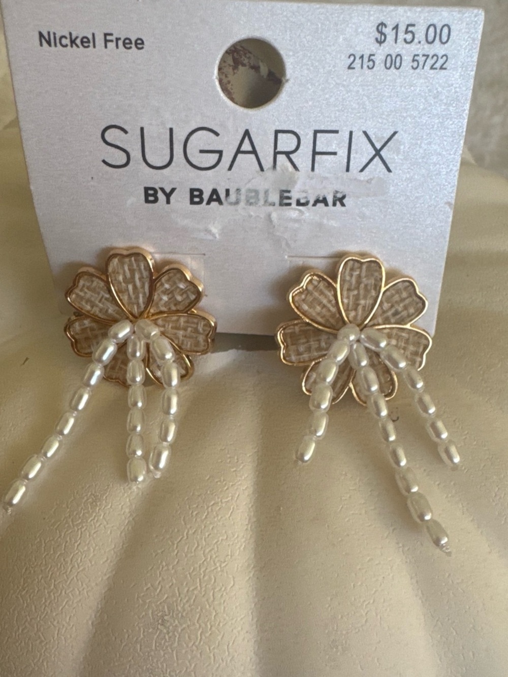 Sugarfix by BaubleBar Gold Floral Pearl-Detail Drop Earrings - Cream